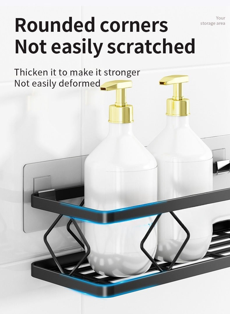 5 Pack Shower Caddy Wall Mounted Double Layer Rustproof Protection, Strong Adhesive No Drilling Waterproof Shower Shelves Set for Bathroom Accessories Storage, Sturdy Large Capacity Bath Organizer with 4 Hooks - Image 5